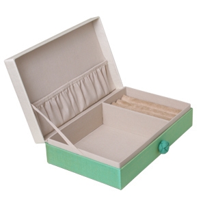 Thai Silk Box of Jewelry (Ivory / Green)